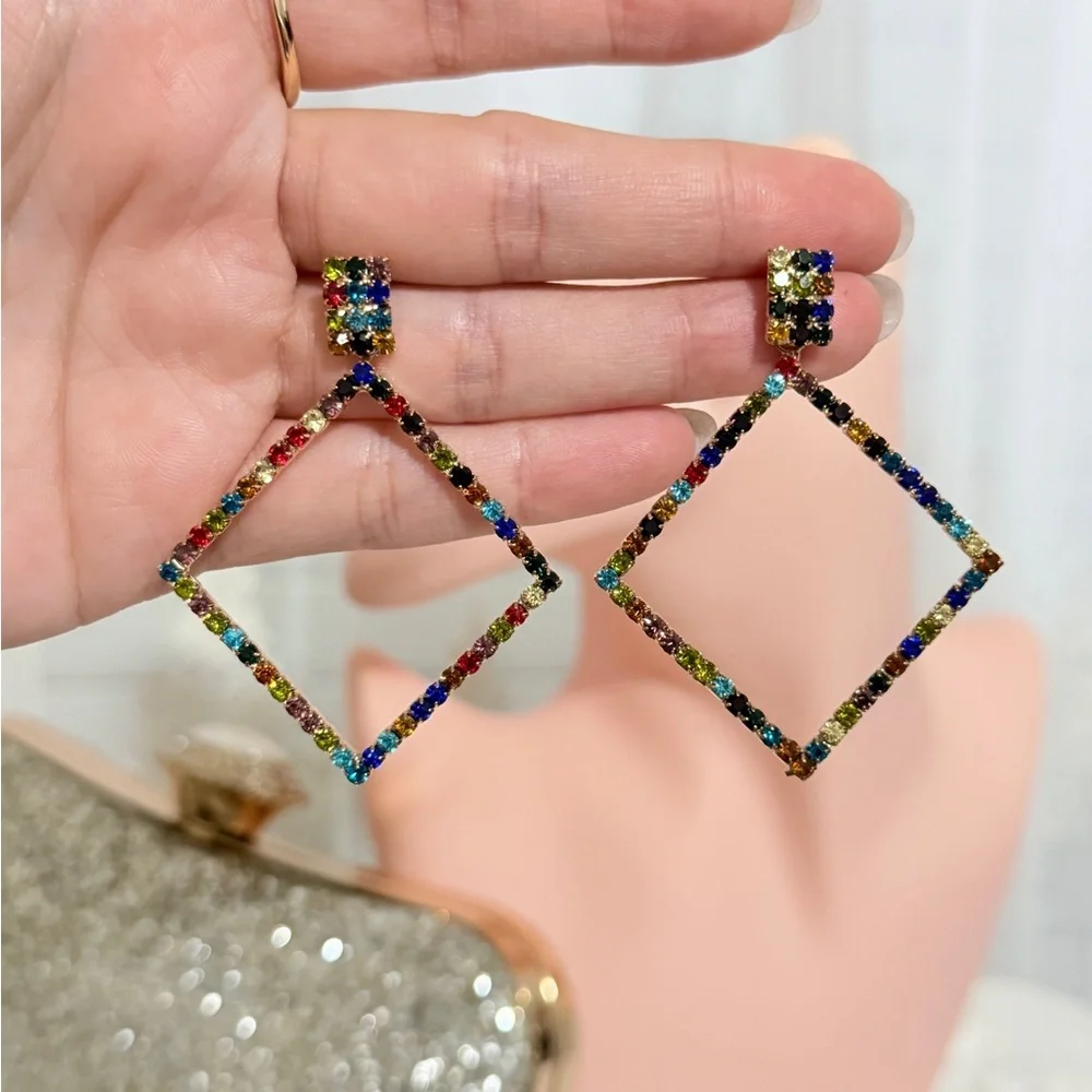 ⚜️ Amazing Multicolor Geometric Drop Earrings - Picture 3 of 8